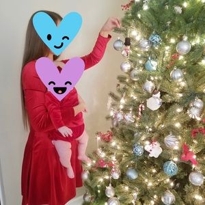 Copper Key Red Velvet Dress Long Sleeves Square Neck Size M